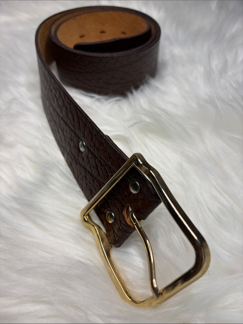 Omega Brown Leather Belt with Gold Buckle